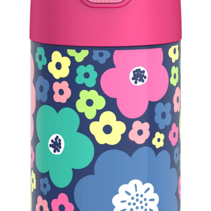 THERMOS FUNTAINER Water Bottle with Straw - 12 Ounce, Mod Flowers - Kids Stainless Steel Vacuum Insulated Water Bottle with Lid FUNTAINER 12 Ounce Bottle