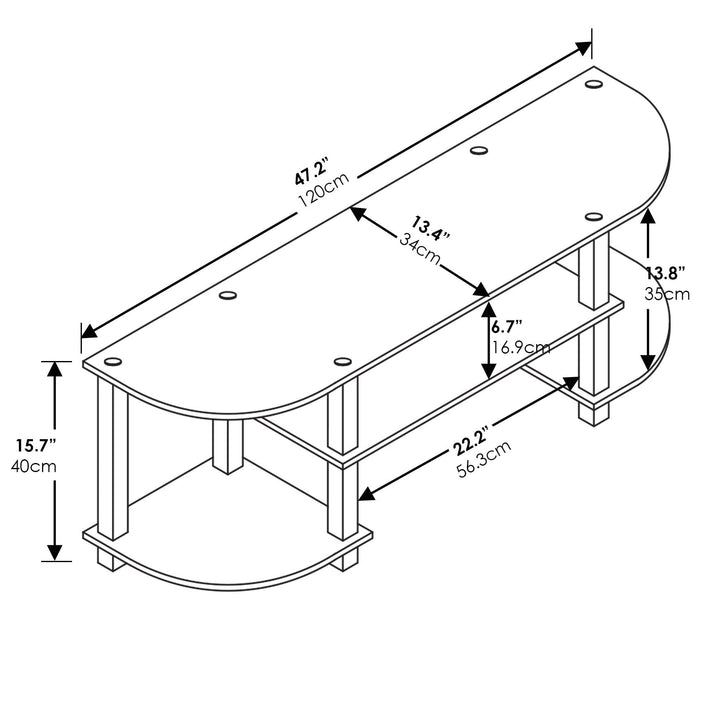 Furinno Turn-S-Tube Wide TV Entertainment Center, Sonoma Oak/White, 47. 25x13. 4x15. 9 4-Tiers with Round Corner