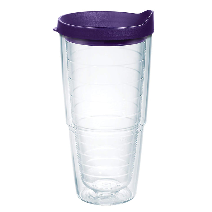 Tervis Clear & Colorful Lidded Made in USA Double Walled Insulated Tumbler Travel Cup Keeps Drinks Cold & Hot, 24oz, Royal Purple Lid