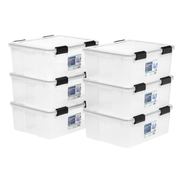 IRIS USA 54 Quart Stackable Plastic Storage Bins with Lids and Latching Buckles, 6 Pack - Pearl, Containers with Lids and Latches, Durable Nestable Closet, Garage, Totes, Tubs Boxes Organizing Latching Lid 54 Qt. - 6 Pack