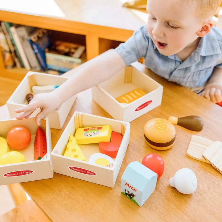 Melissa & Doug Food Groups - 21Pc Wooden and 4 Crates