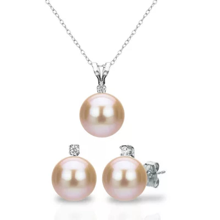 7-7.5MM Freshwater Pearl and Diamond Pendant and Earring Set