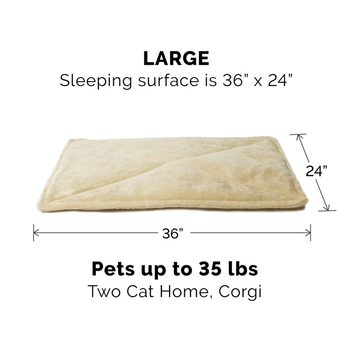 Furhaven ThermaNAP Self-Warming Cat Bed for Indoor Cats & Large/Medium Dogs, Washable & Reflects Body Heat - Quilted Faux Fur Reflective Bed Mat - Cream, Large ThermaNAP Pad - Quilted Faux Fur (Cream) 36.0"L x 24.0"W x 0.3"Th Self-Warming Only