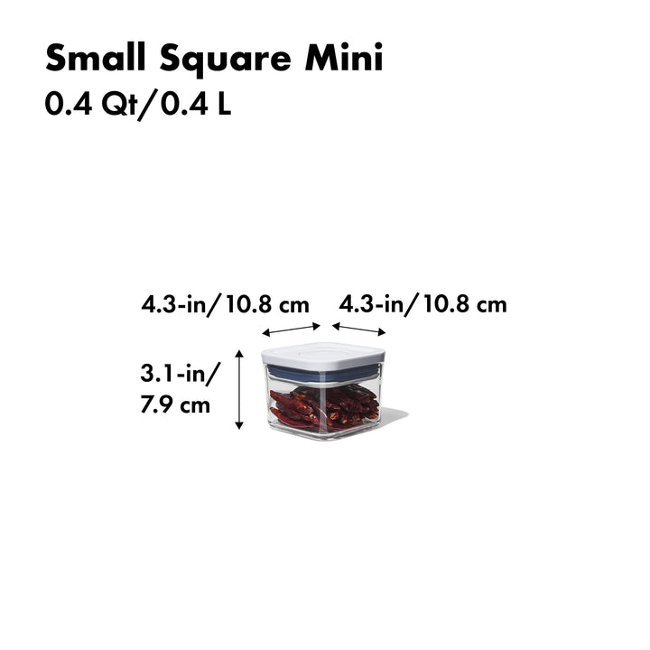 OXO Good Grips POP Container - Airtight Food Storage - Small Square Mini 0.4 Qt Ideal for baking powder, spices, dried herbs and chiles 0.4 Qt - Square - Dried Herbs