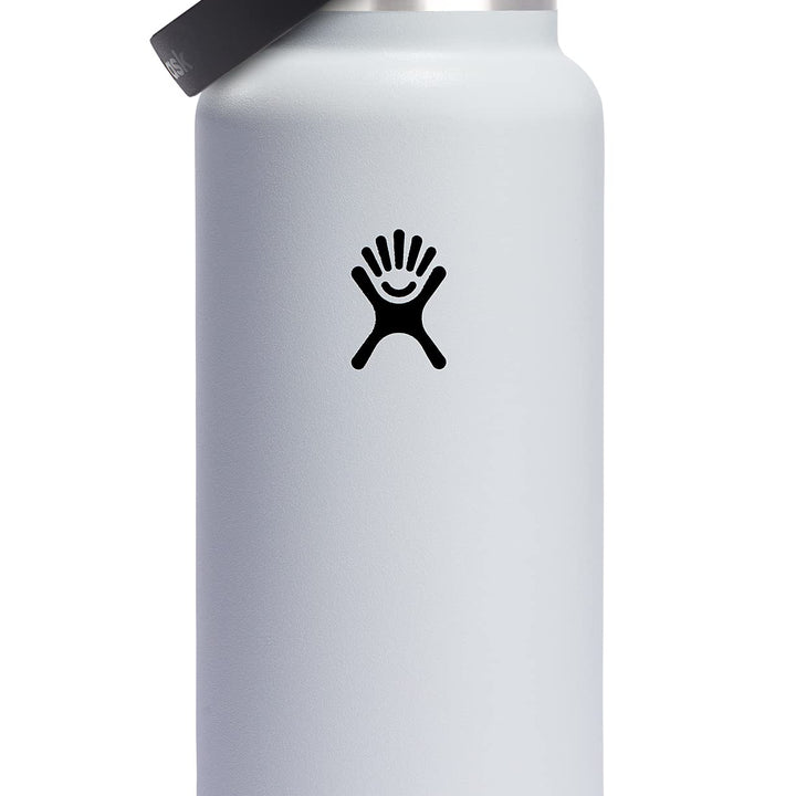 Hydro Flask Stainless Steel Wide Mouth Water Bottle with Flex Straw Lid and Double-Wall Vacuum Insulation White 40 Oz