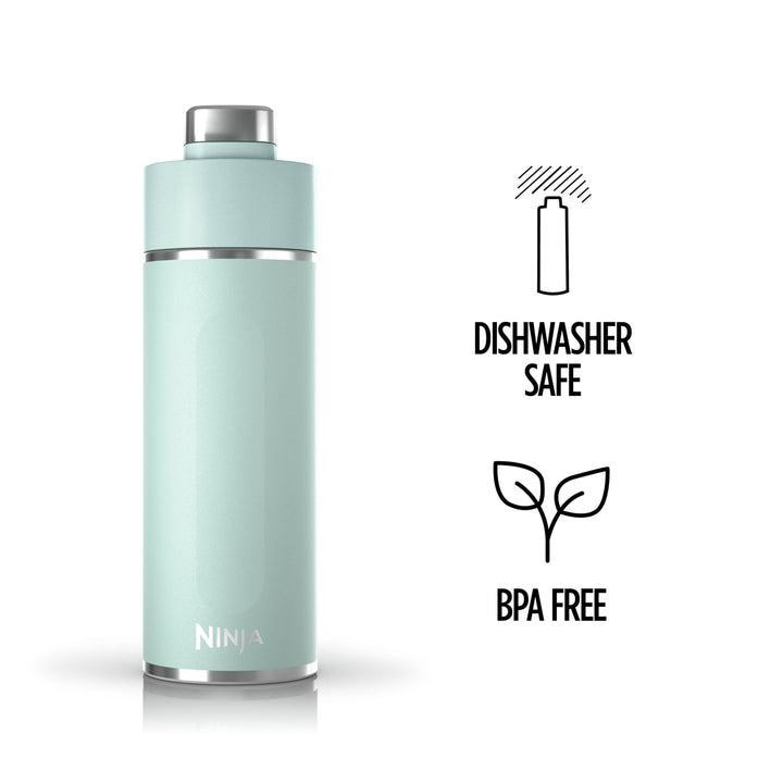 Ninja DW1801MT Thirsti 18oz Travel Water Bottle, For Carbonated Sparkling Drinks, Colder and Fizzier Longer, Stainless Steel, Leak Proof, 24 Hours Cold, Dishwasher Safe, Metal Insulated Tumbler, Mint