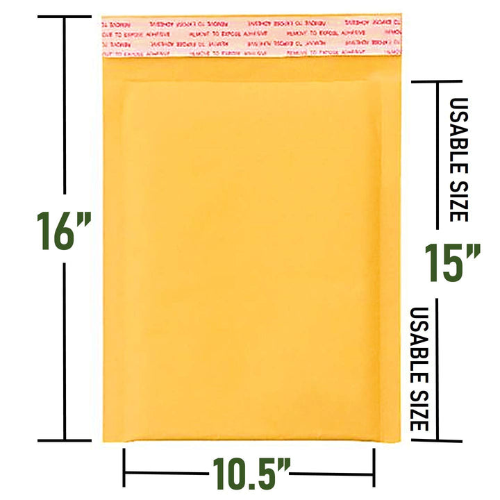 #5 Kraft Bubble Mailers 10.5x16 Inches Shipping Padded Envelopes Self Seal Waterproof Cushioned Mailer 10 Pack, Gold (KBMVR_10.5X16-10) #5 10.5X16