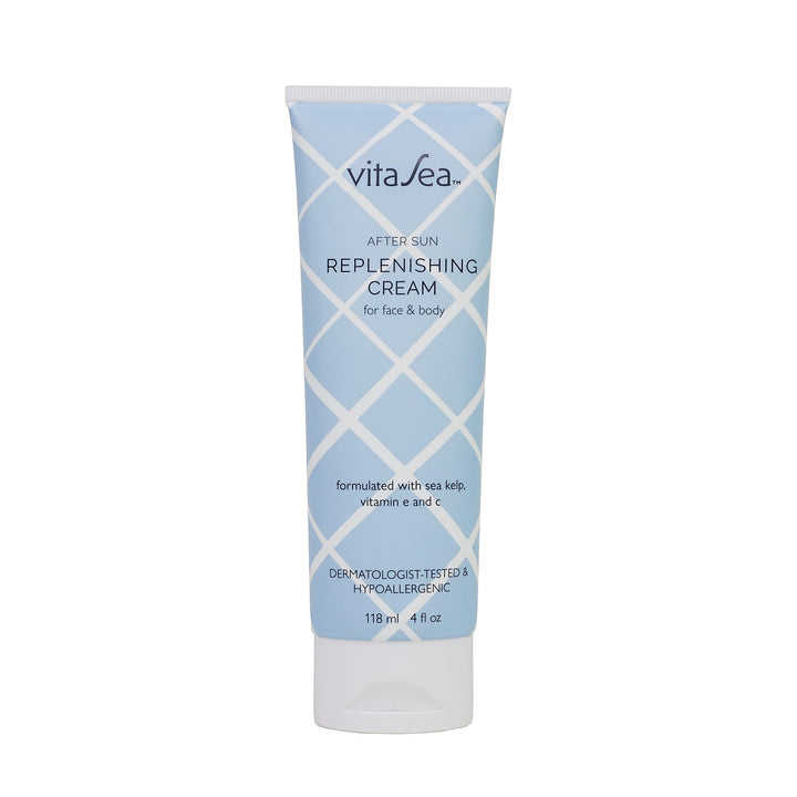 VitaSea After Sun Replenishing Cream for Face and Body, Refresh, Hydrate & Soothe Sun Exposed Skin, Fast-Absorbing Vegan After Sun Care, Formulated with Sea Kelp, Vitamin E & C, 4 Fl Oz