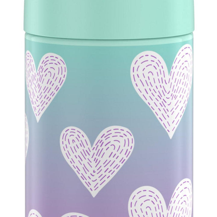 THERMOS FUNTAINER Water Bottle with Straw - 12 Ounce, Purple Hearts - Kids Stainless Steel Vacuum Insulated Water Bottle with Lid FUNTAINER 12 Ounce Bottle