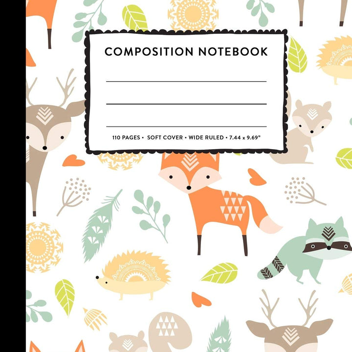 Composition Notebook: Cute Woodland Animals Primary Copy Book, Wide Ruled SOFT Cover Marble Kid Girl Boy Elementary Grade Back To School Supplies, Student Teacher Lined Writing Journal, 110 Pages