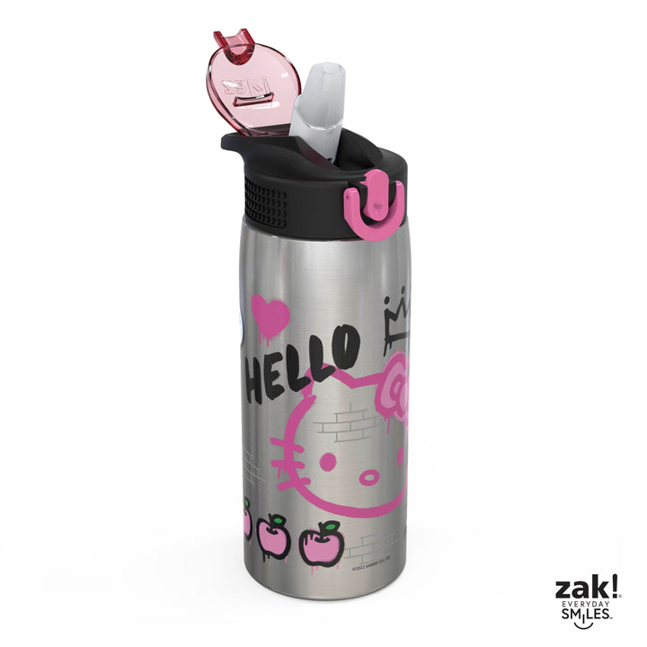 Zak Designs Sanrio Water Bottle for Travel and At Home, 19 oz Vacuum Insulated Stainless Steel with Locking Spout Cover, Built-In Carrying Loop, Leak-Proof Design (Hello Kitty) Hello Kitty