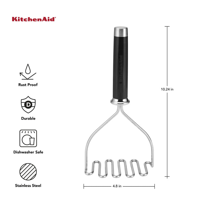 KitchenAid Gourmet Stainless Steel Wire Masher, 10.24-Inch, Black Matte Black