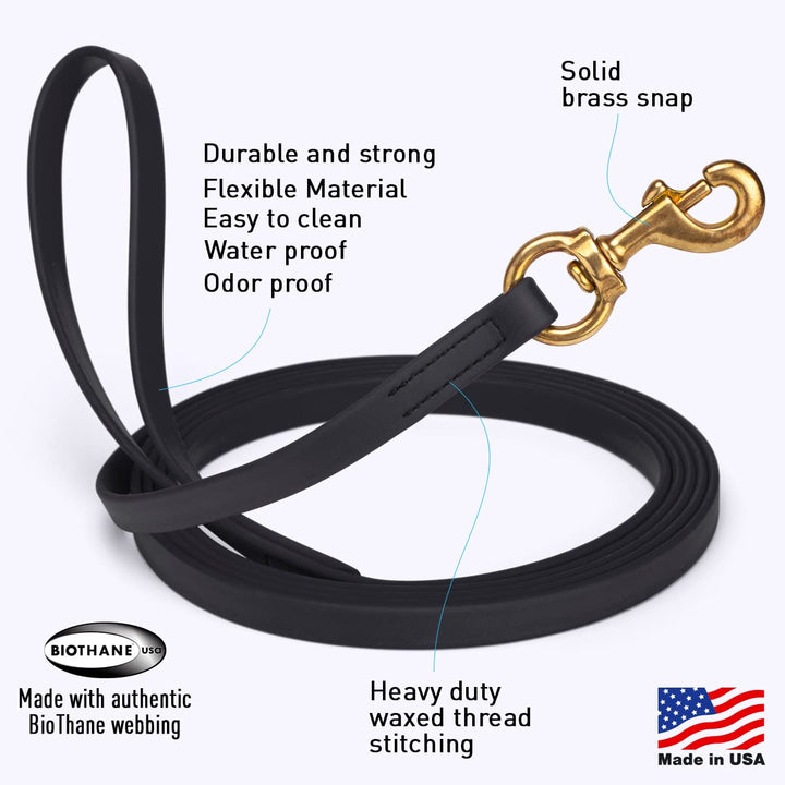 Viper Biothane Working Tracking Lead Leash Long Line for Dogs 2 Colors and 6 Sizes, Black, 5/8" x 33ft