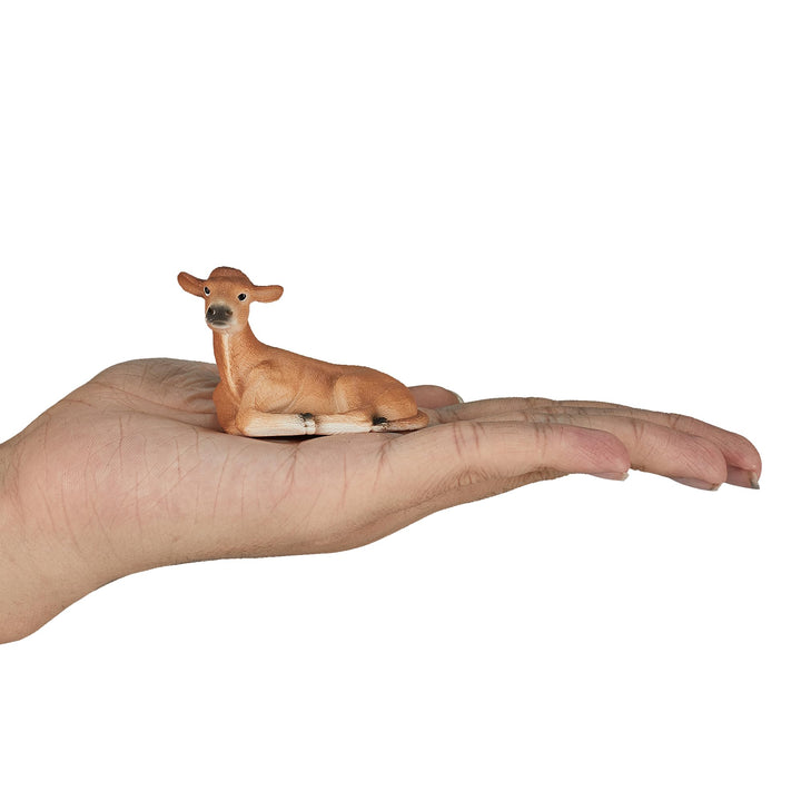 MOJO Jersey Calf Laying Realistic Farm Animal Hand Painted Toy Figurine 1 Count (Pack of 1)