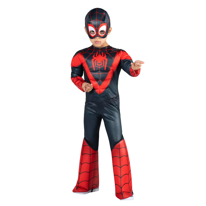 Marvel Spider-Man Official Toddler Halloween Costume - Premium Quality Hooded Jumpsuit and Fabric Headpiece (3T-4T) Miles Morales