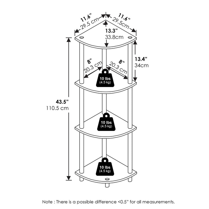 Furinno Turn-N-Tube 4-Tier Corner Display Rack Multipurpose Shelving Unit, Dark Brown Grain/Black 4-Tier Round Tube