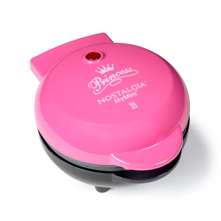 Nostalgia MyMini Princess Icons Shape Electric Waffle Maker, 5-Inch Non-Stick Griddle for Waffles, Hash Browns, Eggs, and More, Pink