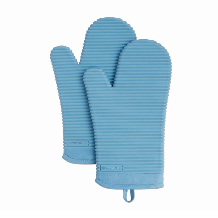 KitchenAid Ribbed Soft Silicone Oven Mitt Set, 7"x13", Blue Velvet 2 Count