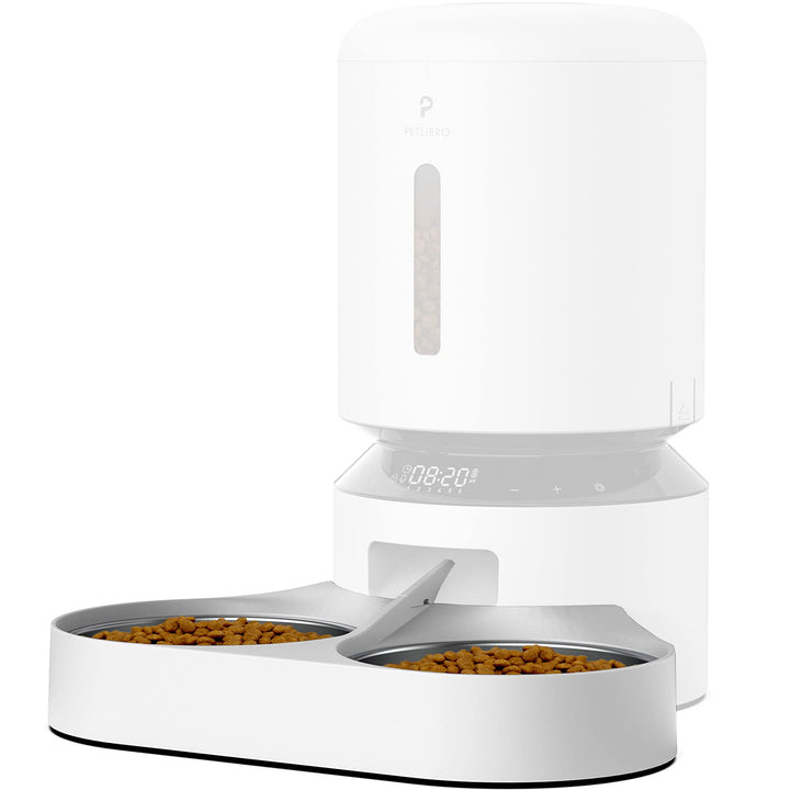 Pet Food Splitter with Stainless Steel Bowls, Automatic Cat Feeder Bowls for Two Cats or Dogs, Suitable for PETLIBRO Automatic Cat Feeder PLAF005, PLAF006, PLAF103, PLAF203, White