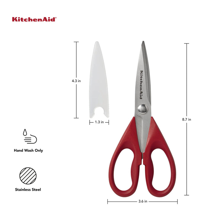 KitchenAid All Purpose Kitchen Shears with Protective Sheath for Everyday use, Dishwasher Safe Stainless Steel Scissors with Comfort Grip, 8.72-Inch, Red