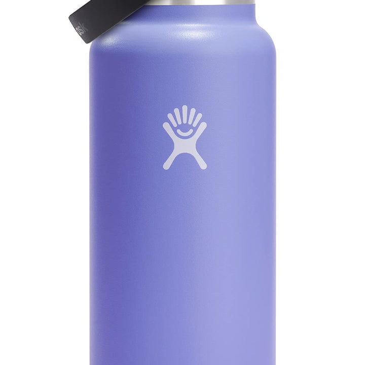 Hydro Flask Stainless Steel Wide Mouth Water Bottle with Flex Straw Lid and Double-Wall Vacuum Insulation Lupine 40 Oz