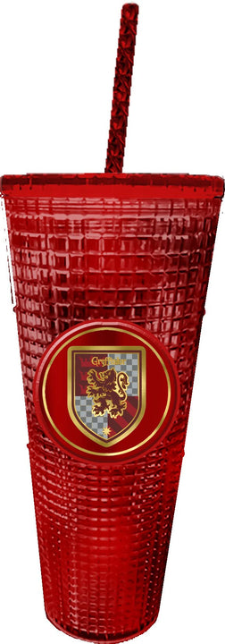 Spoontiques - Harry Potter Diamond Tumbler - Textured Cup with Straw - Double Wall Insulated and BPA Free - 20 oz - Gryffindor Diamond Cup Gryffinder