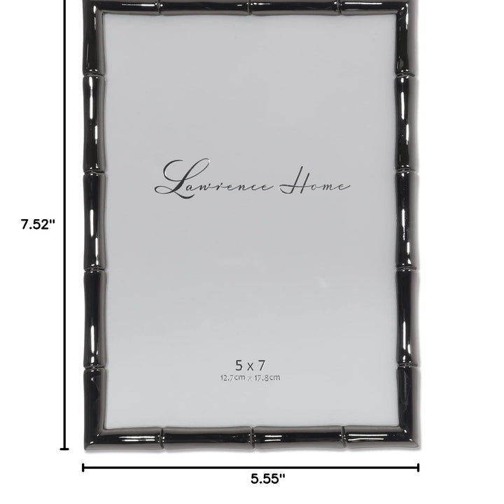 Lawrence Frames 8x10 Black Polished Metal Picture Frame with Bamboo Design, or 5x7 with Included Mat Black Smoke 8x10 (5x7 Mat)