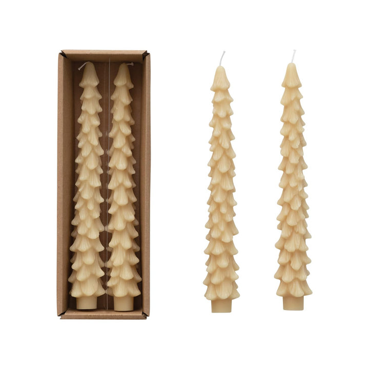 Creative Co-Op Unscented Textured Tree Shaped Taper Candles with Gold Tips in Box, Blue, Set of 2 Gold/Blue 5"