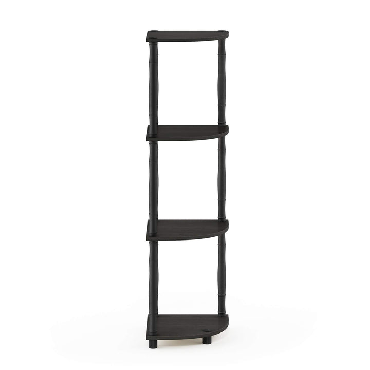 Furinno Turn-N-Tube 4-Tier Corner Display Rack Multipurpose Shelving Unit, Dark Brown Grain/Black 4-Tier Round Tube