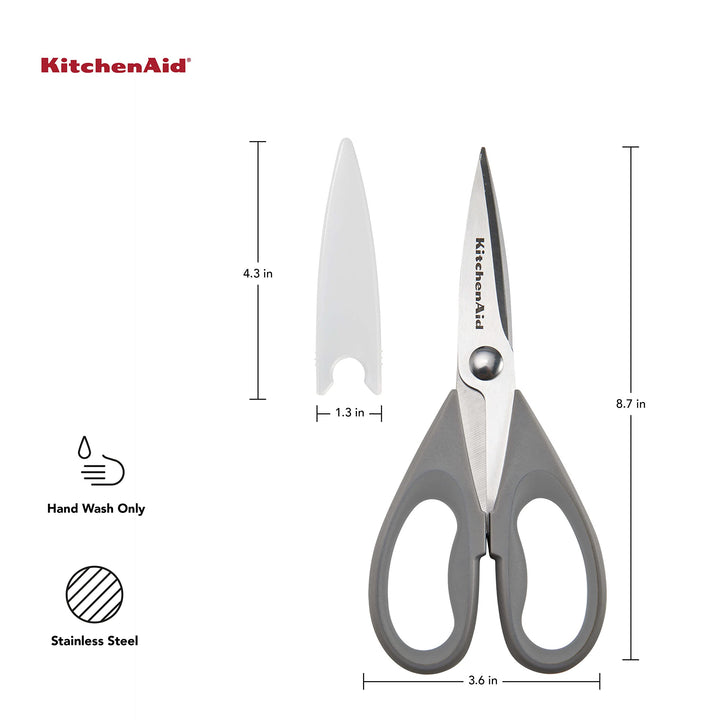 KitchenAid All Purpose Kitchen Shears with Protective Sheath for Everyday use, Dishwasher Safe Stainless Steel Scissors with Comfort Grip, 8.72-Inch, Gray 8.72 Inch