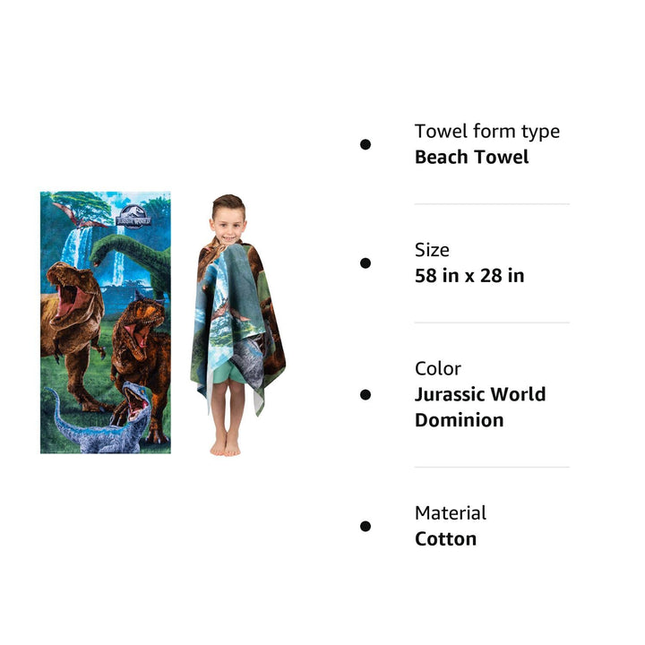 Jurassic World Dominion Blue Velociraptor and Rexy T-Rex Super Soft Cotton Bath/Pool/Beach Towel, 58 Inches x 28 Inches, By Franco Kids 58 in x 28 in Jurassic World Dominion