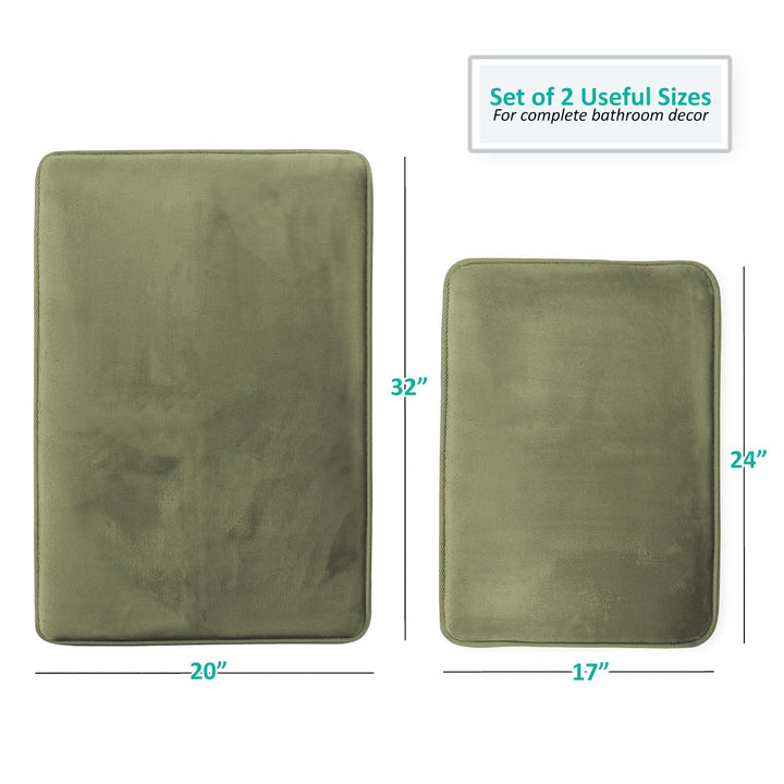 Clara Clark 2 Piece Bathroom Rugs Bath Mat Set, Velvet Memory Foam Bath Mats for Bathroom - Non-Slip, PVC Backing Bath Rugs, Washable Bathroom Rug Mats - Dries Quickly, Bathroom Rug Set - Green Solid 2 Piece Set Sage Green