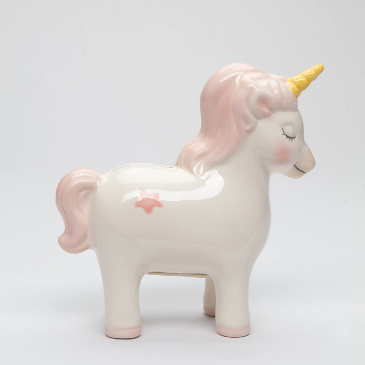 10220 Fine Ceramic Pink Fairy Unicorn Piggy Money Bank, 5-1/4" H