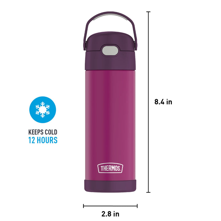 THERMOS FUNTAINER 16 Ounce Stainless Steel Vacuum Insulated Bottle with Wide Spout Lid, Red Violet