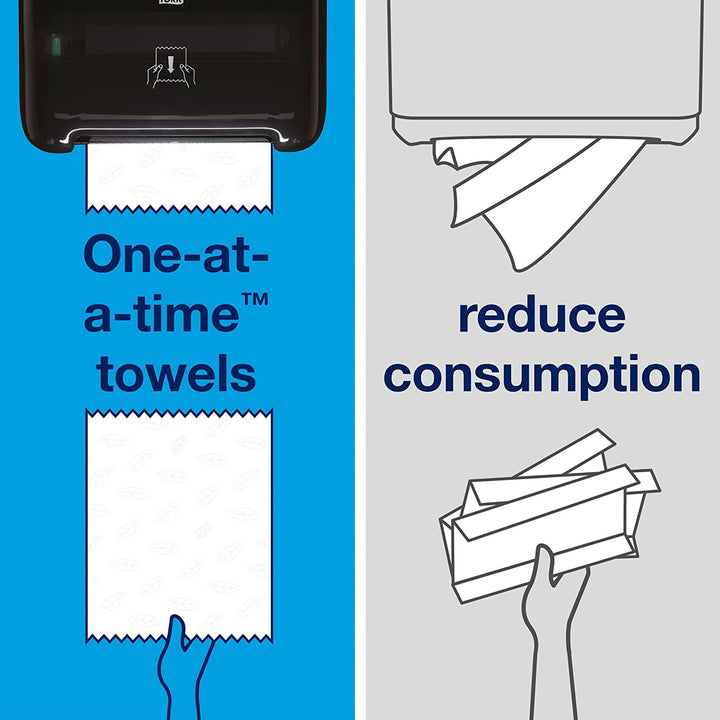 Tork Matic Hand Towel Roll Dispenser 5510282 - H1, Black + Tork Matic Extra Soft Paper Hand Towel Roll White with Blue Leaf H1, Premium, High Absorbency, 6 Rolls x 300 ft, 290094 Bundle - Hand Towels + Dispenser (Black)