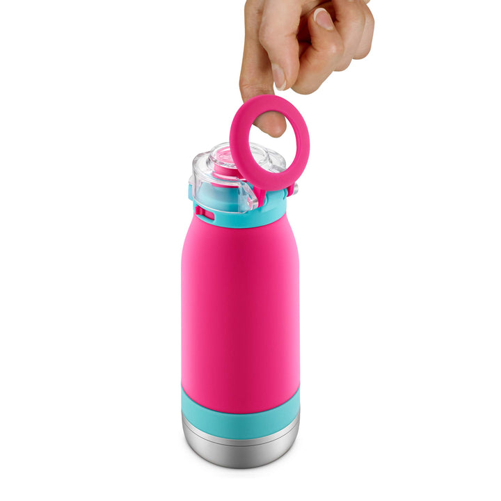 Ello Emma 14oz Vacuum Insulated Stainless Steel Kids Water Bottle with Straw and Built-in Carrying Handle and Leak-Proof Locking Lid for School Backpack, Lunchbox and Outdoor Sports Tropic Pink