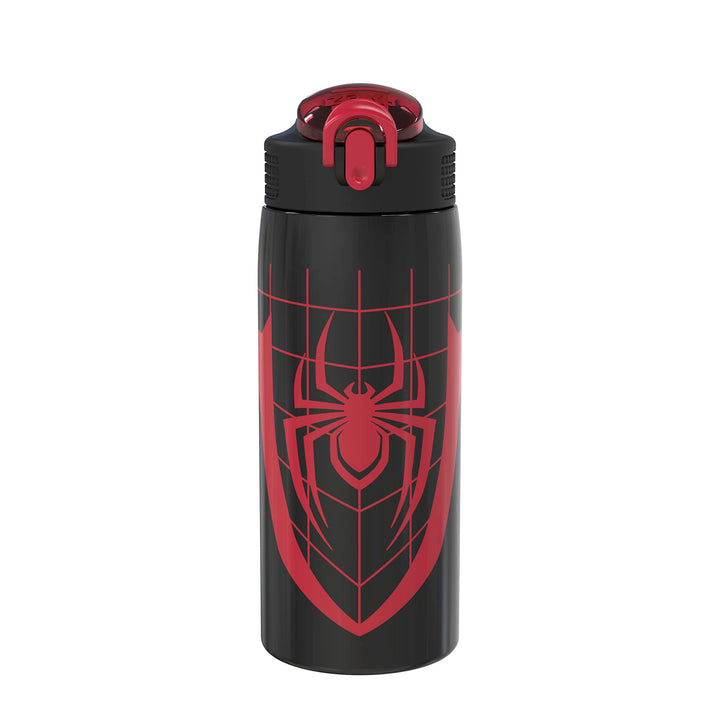 Zak Designs Marvel Spider-Man Water Bottle for Travel and At Home, 19 oz Vacuum Insulated Stainless Steel with Locking Spout Cover, Built-In Carrying Loop, Leak-Proof Design (Miles Morales)