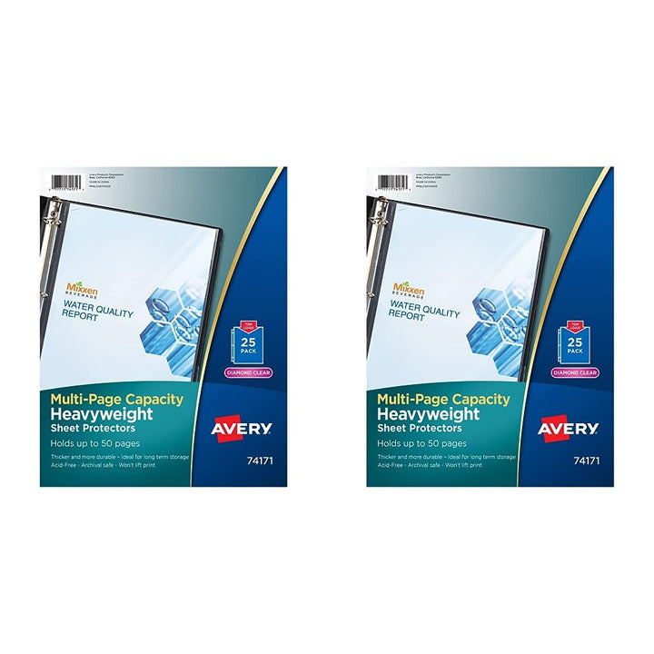 Avery Clear High-Capacity Sheet Protectors, Hold 50 Sheets, Heavyweight, 25 Multi Page Protectors (74171) (Pack of 2)