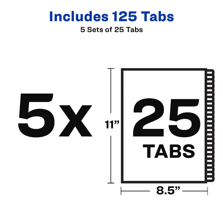 Avery 1-25 Legal Exhibit Dividers for 3 Ring Binders, 25-Tab Sets, Allstate Style, 5 Binder Divider Sets (24761) 3Pack (300 Labels) 5 Sets