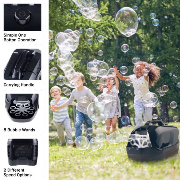 Portable Bubble Machine - High Output 2-Speed Blower Creates Bubbles for Wedding or Birthday Parties - Bubble Maker by Hey Play (Black)