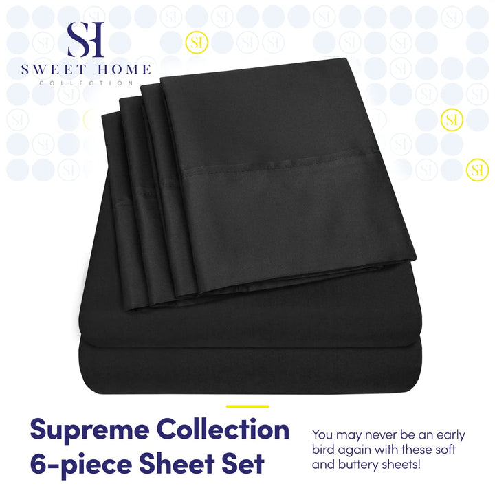 Cal King Size Bed Sheets - 6 Piece 1500 Supreme Collection Fine Brushed Microfiber Deep Pocket California King Sheet Set Bedding - 2 Extra Pillow Cases, Great Value, California King, Black