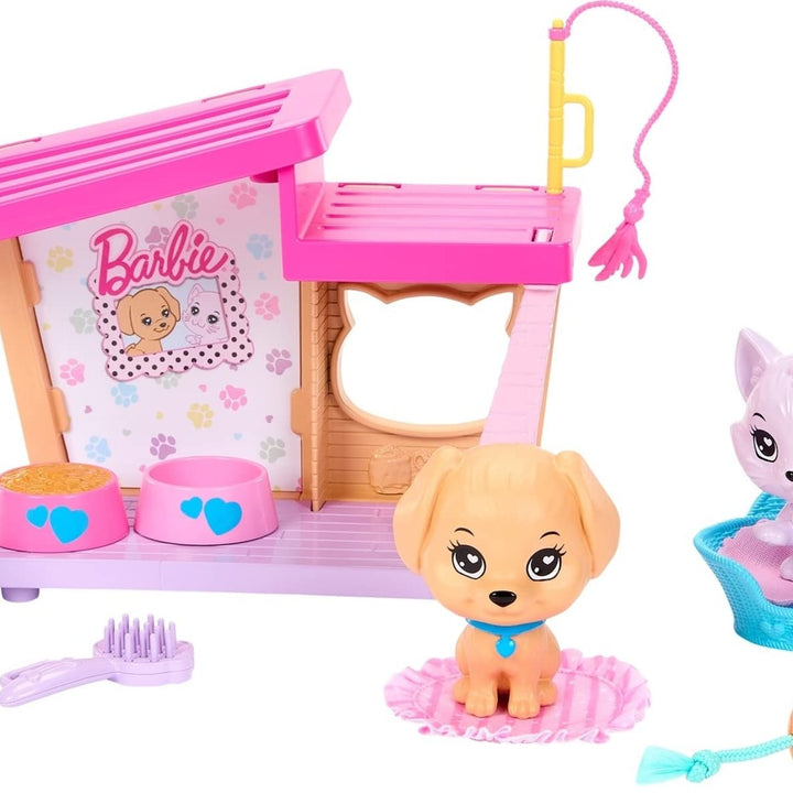 Barbie: My First Barbie Accessories, Story Starter Pet Care Pack with Dog House, Puppy & Cat, Toys for Little Kids, 13.5-inch Scale