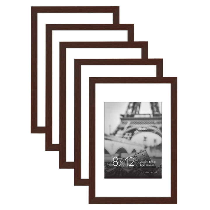 Americanflat 12x16 Picture Frame with Polished Plexiglass - Set of 5 - Use as 8.5x11 Frame with Mat or 12x16 Frame Without Mat - Galleria Collection - Gallery Wall Frame Set for Wall Display - White