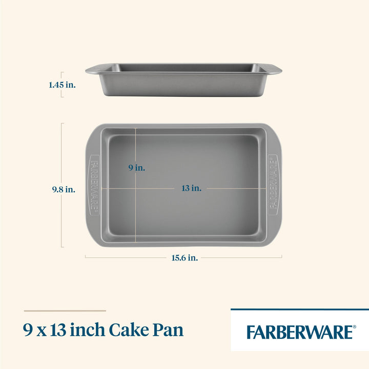 Farberware Nonstick Bakeware Baking Pan / Nonstick Cake Pan, Rectangle - 9 Inch x 13 Inch, Gray 9" x 13" No Lid