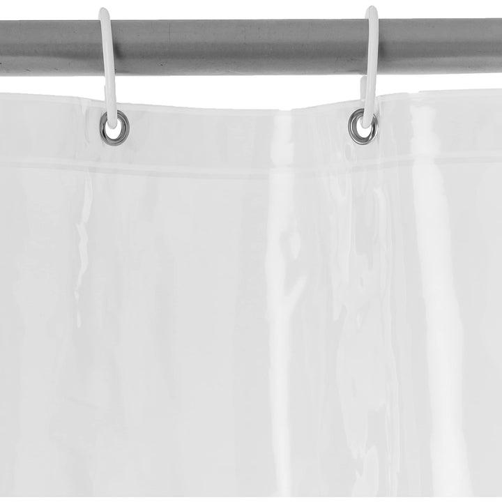 Basics Water Resistant 8-Gauge PEVA Shower Curtain Liner with Metal Grommets and Plastic Hooks, 72"L x 72"W, Clear