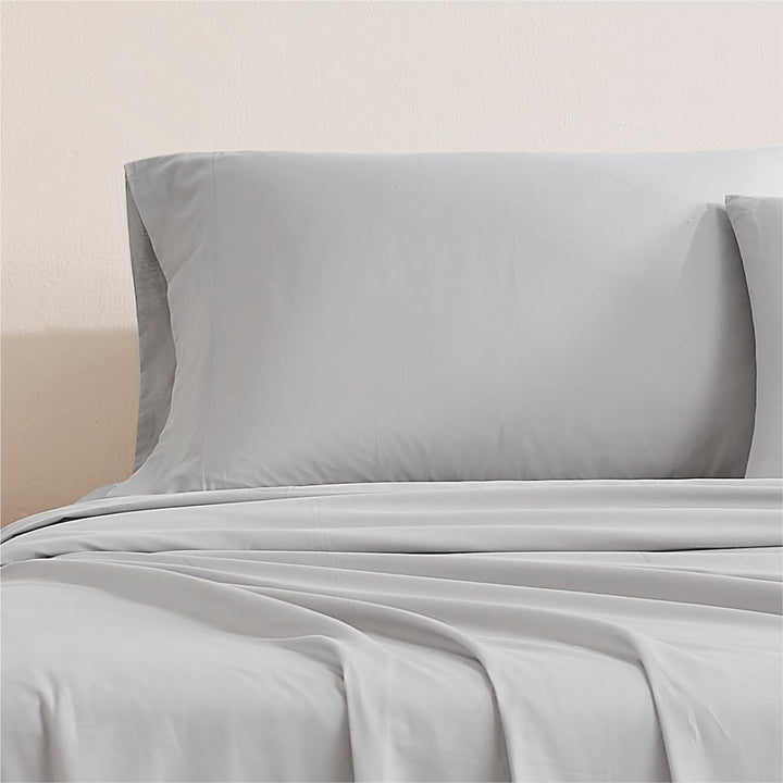 Linen Closet Luxury Cotton 144 Thread Count Organic Cotton King Pillowcases, Set of 2, Light Grey