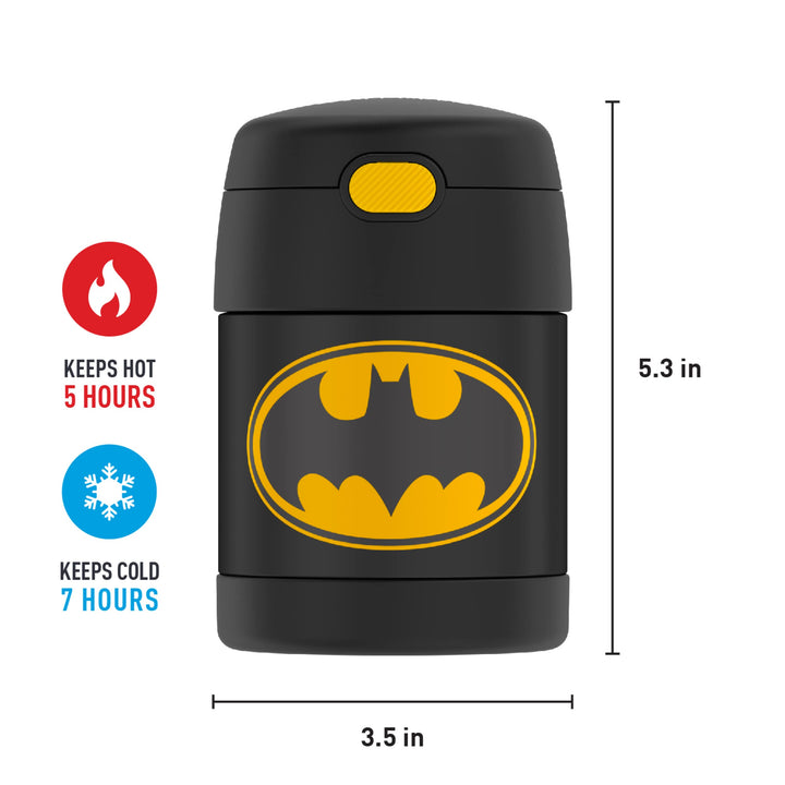 THERMOS FUNTAINER 10 Ounce Stainless Steel Vacuum Insulated Kids Food Jar with Spoon, Batman