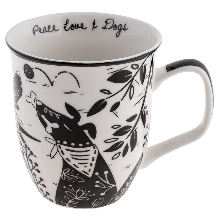 Karma Gifts 16 oz Black and White Boho Mug Dog - Cute Coffee and Tea Mug - Ceramic Coffee Mugs for Women and Men 16 Ounces