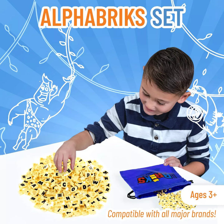 Strictly Briks Alphabriks, 200 Pieces, 1X1 Alphabet Letter Bricks with Drawstring Bag