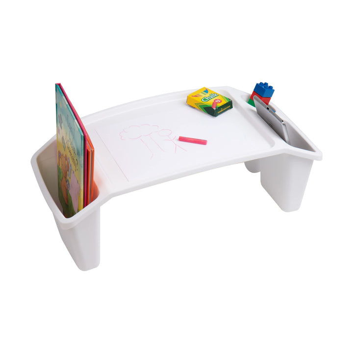 Mind Reader Kids Lap Desk, Activity Tray, Drawing, Stackable, Classroom, Portable, Plastic, 22.25" L x 10.75" W x 8.5" H, White 1-Pack